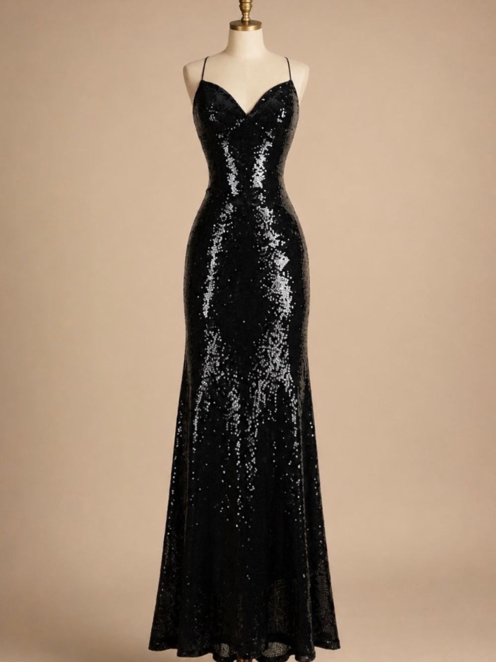 B Darlin Black Sequin Open Back Maxi Dress Size 0 NWT